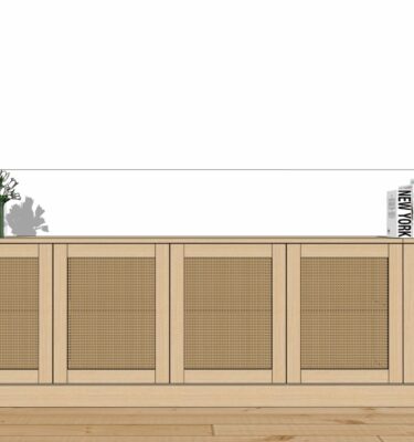 meuble de rangement en chêne et cannage