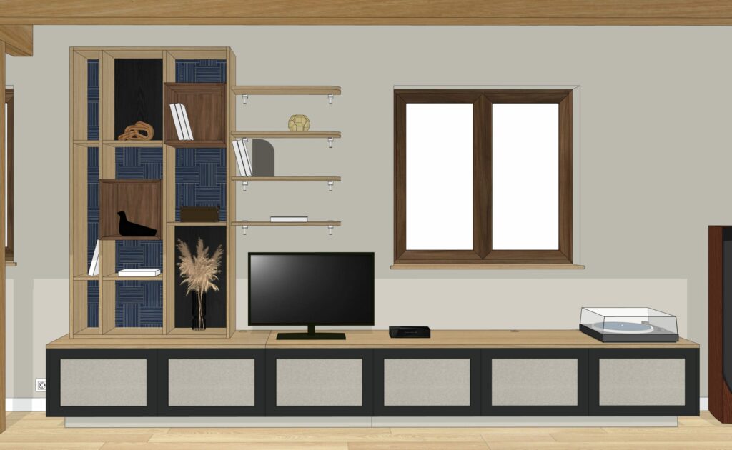 aménagement salon : meuble tv baset long 